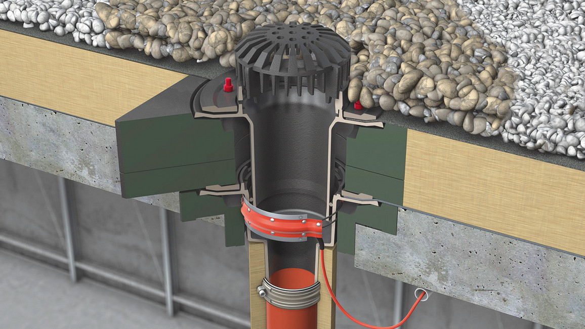 ACO Spin öntöttvas tetőösszefolyó hőszigeteléssel, fűtéssel